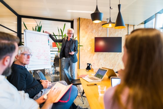 A consultant conducting a training on how to use the sales tools HubSpot offer